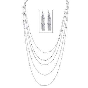   Multi Chain Beaded Station Necklace and Pierced Earring Set Jewelry