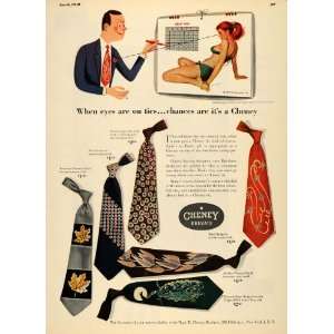  1949 Ad Cheney Cravat Tie Pin Up Girl Calendar Pattern 