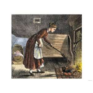 Pioneer Mother Cooking with a Bake Kettle in the Fireplace 