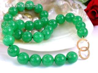 natural green jade bead necklace 9KT gold clasp 18 14m  
