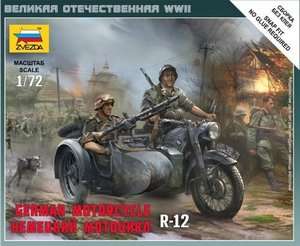 ZVEZDA 1/72 German Motorcycle R 12 with Sidecar #6142  