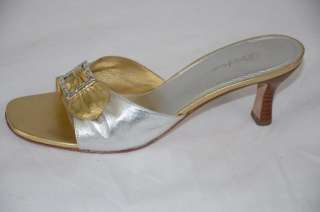 Brighton PATTI Gold/Silver Leather Crystal Slide Sandal  