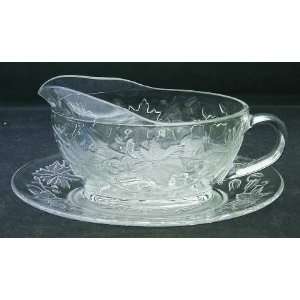  Princess House Crystal Fantasia Gravy Boat and Underplate, Crystal 
