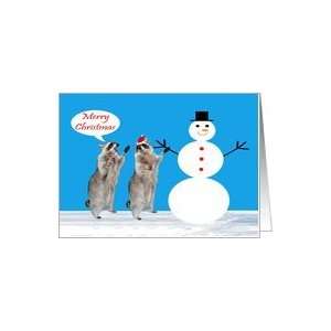  Christmas, Raccoons with Snowman Card Health & Personal 