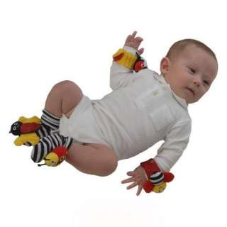 Baby Pram Crib Soft Toy Wrist Rattles Hands Finders Black  