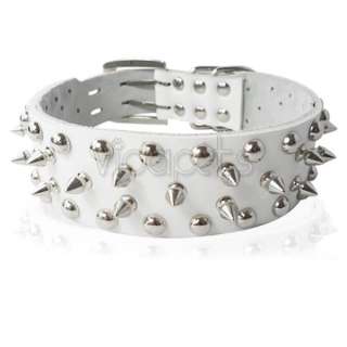   White Spiked Spikes Studded Genuine Real Leather Dog Collar X Large XL
