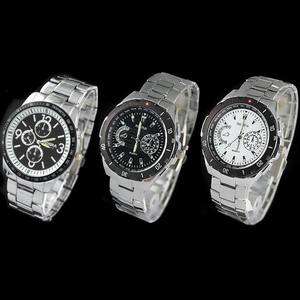   Casual Quartz Watch Silver Dial Large Case Stainless Steel White Band