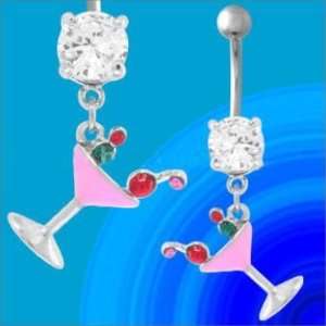 316L Surgical Steel   Martini Glass Cocktail Hour Belly Ring   14g 3/8 