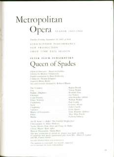 Tchaikovsky Queen of Spades Met Opera prgm 1965  