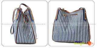 bucket cross body bag with deep blue stripe and high quality tassel.