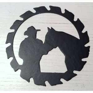   Inch Sawblade Featuring Cowboy and Horse Metal Art 