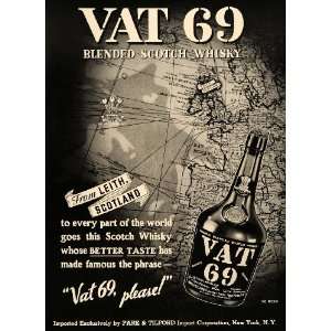   Imports Vat 69 Scotch Whiskey Map   Original Print Ad