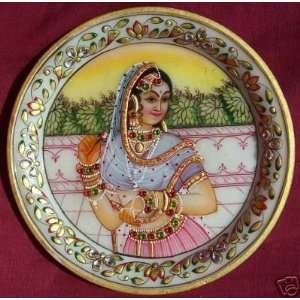   in Palace, Painting on Marble Round Plate with semi precious stones