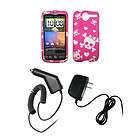 for HTC Desire Case White Bow Skull+Car+Wall Chargers