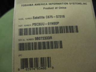 TOSHIBA SATELLITE C675 S7318 17.3 LAPTOP NOTEBOOK 500GB HD WINDOWS 7 