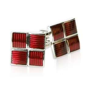   Red Enamel Square Silver Cufflinks with Gift Box Cuff Daddy Jewelry