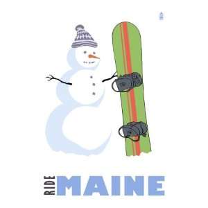  Maine, Snowman with Snowboard Giclee Poster Print