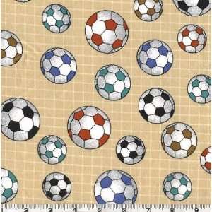  45 Wide Flannel Soccer Balls Tan Fabric By The Yard 