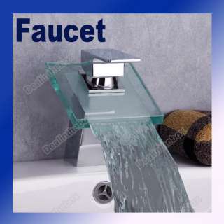 New Modern Sink Faucet Waterfall Square Glass Kitchen Bathroom Vanity 