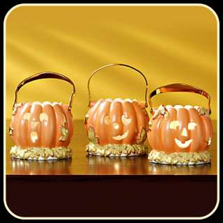 Lenox Pumpkin Votives Set of 3 with Tea Light Candles Fall Autumn NEW 
