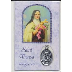  St Saint Teresa/Theresa Laminated Holy Card with Medal and 