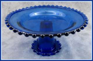 COBALT BLUE GLASS CANDLEWICK PEDESTAL CAKE PLATE SERVING STAND  