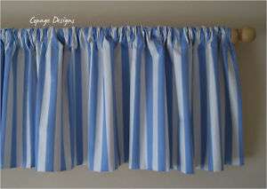 BLUE & WHITE AWNING STRIPE NURSERY ROD POCKET VALANCE  