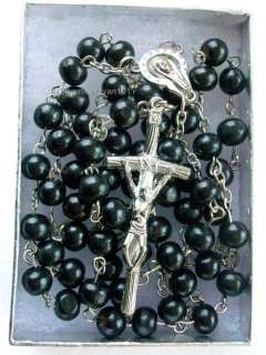  Tone Rosary Necklace crafted with Black colored round Wooden Beads 