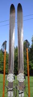 VINTAGE Wooden Skis 82 Wood Skiis + Bamboo Ski Poles  