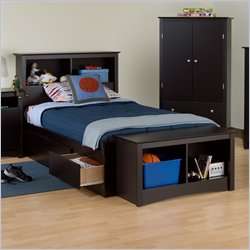 Prepac Black Sonoma Twin XL Bookcase Platform Bed  