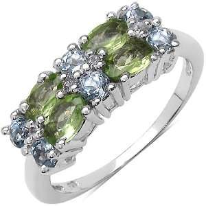   70 Carat Genuine Peridot & Blue Topaz Sterling Silver Ring Jewelry