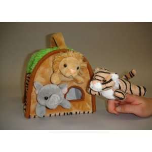  Plush Wild Animal House with 3 Finger Puppets NIce Toy 