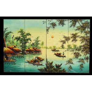  Vietnamese Lacquer Paintings   32 x 20 x 0.5 SET41 