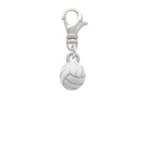  3 D White Volleyball   Silver Plated Clip on Charm 