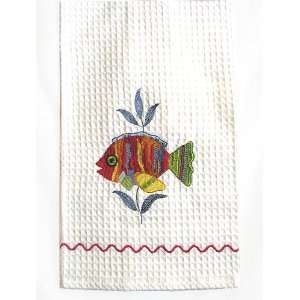  Tropical Fish   Hot Pink 18 X 27 Waffle Weave Kitchen Towel 