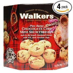 Walkers Shortbread Mini Chocolate Chip, 7 Ounce Boxes (Pack of 4 